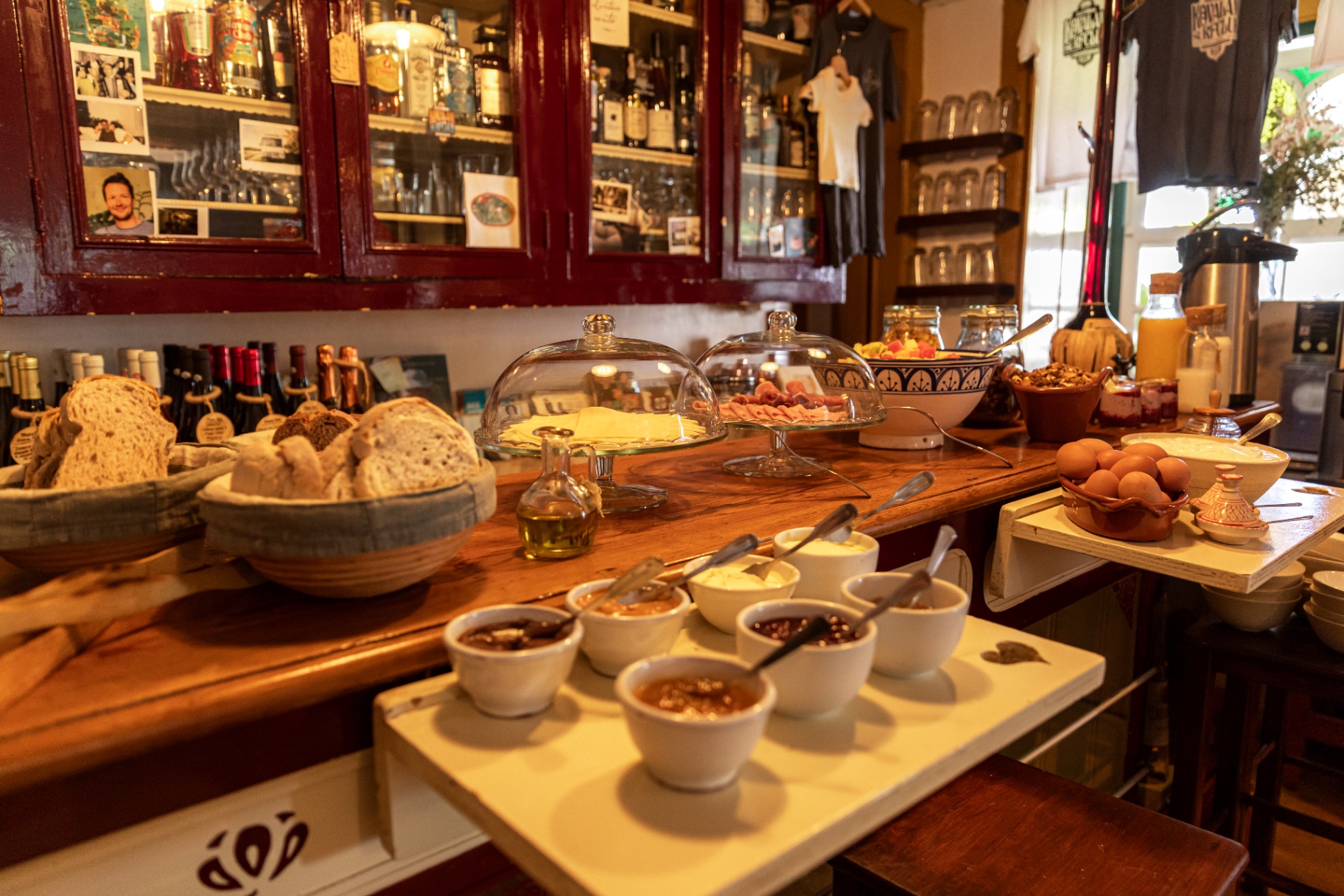 Village breakfast bar with local breads and preserves