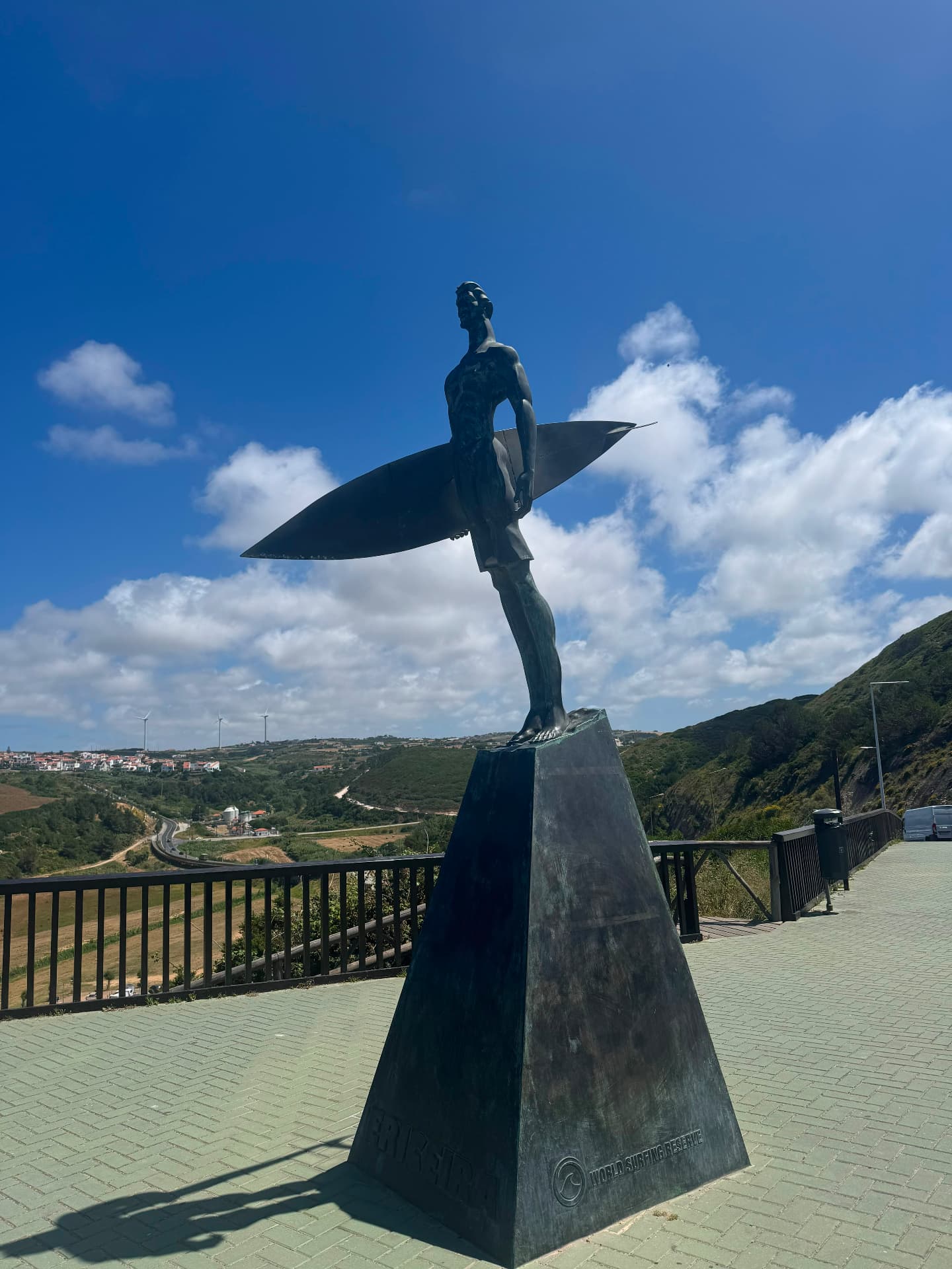 The surfer statue marking Ericeira's World Surfing Reserve